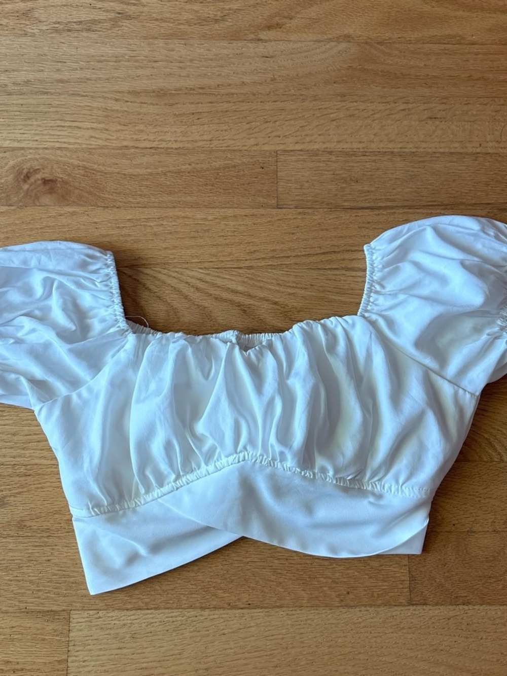 White Puff Sleeve Crop Top with Gathered Bodice